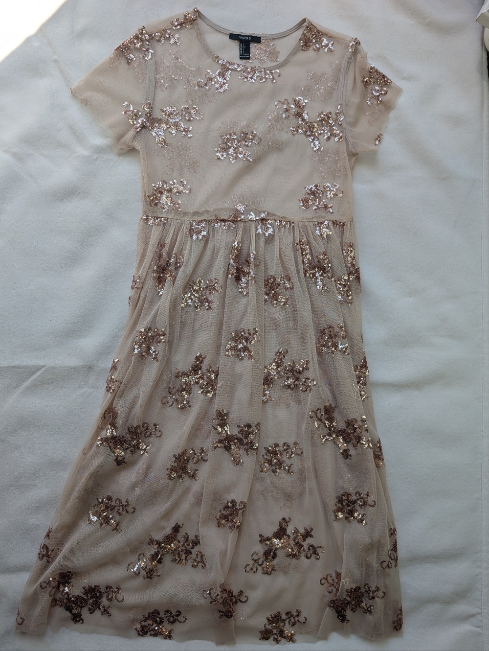 Beautiful Women's Beige Party Dress Sequin Sheer Romantic Feminine Size S - Picture 8 of 14